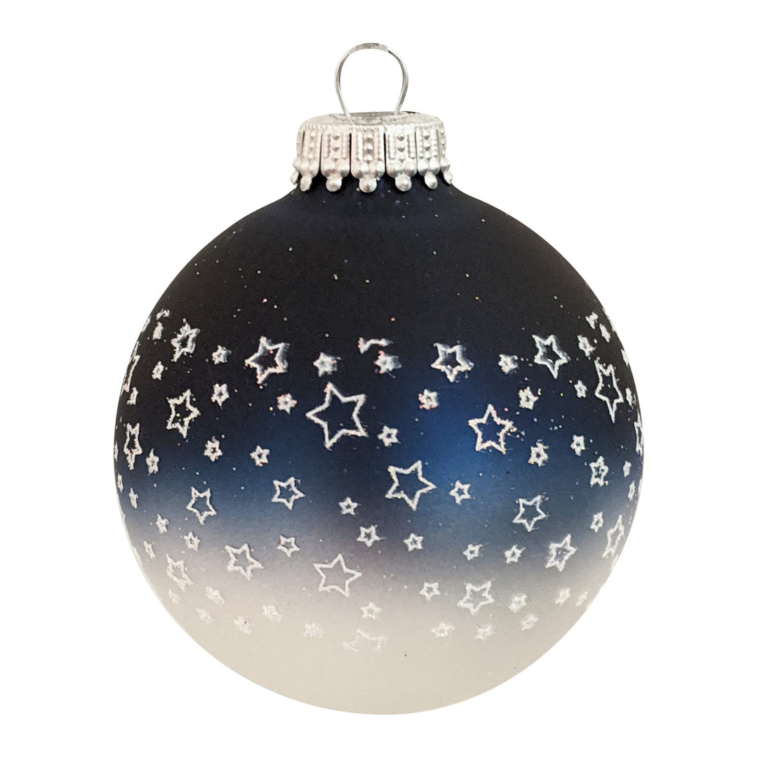 Glass Christmas Tree Ornaments - 67mm/2.63" [4 Pieces] Decorated Balls from Christmas by Krebs Seamless Hanging Holiday Decor (Blue & Silver w/ White Glitter Star Band)