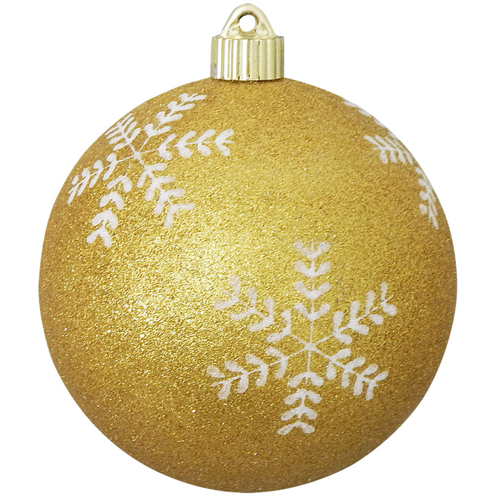 Christmas By Krebs 6" (150mm) Ornament, [2 Pieces], Commercial Grade Indoor and Outdoor Shatterproof Plastic, Water Resistant Decorated Ball Shape Ornament Decorations (Gold Glitter with Snowflakes)