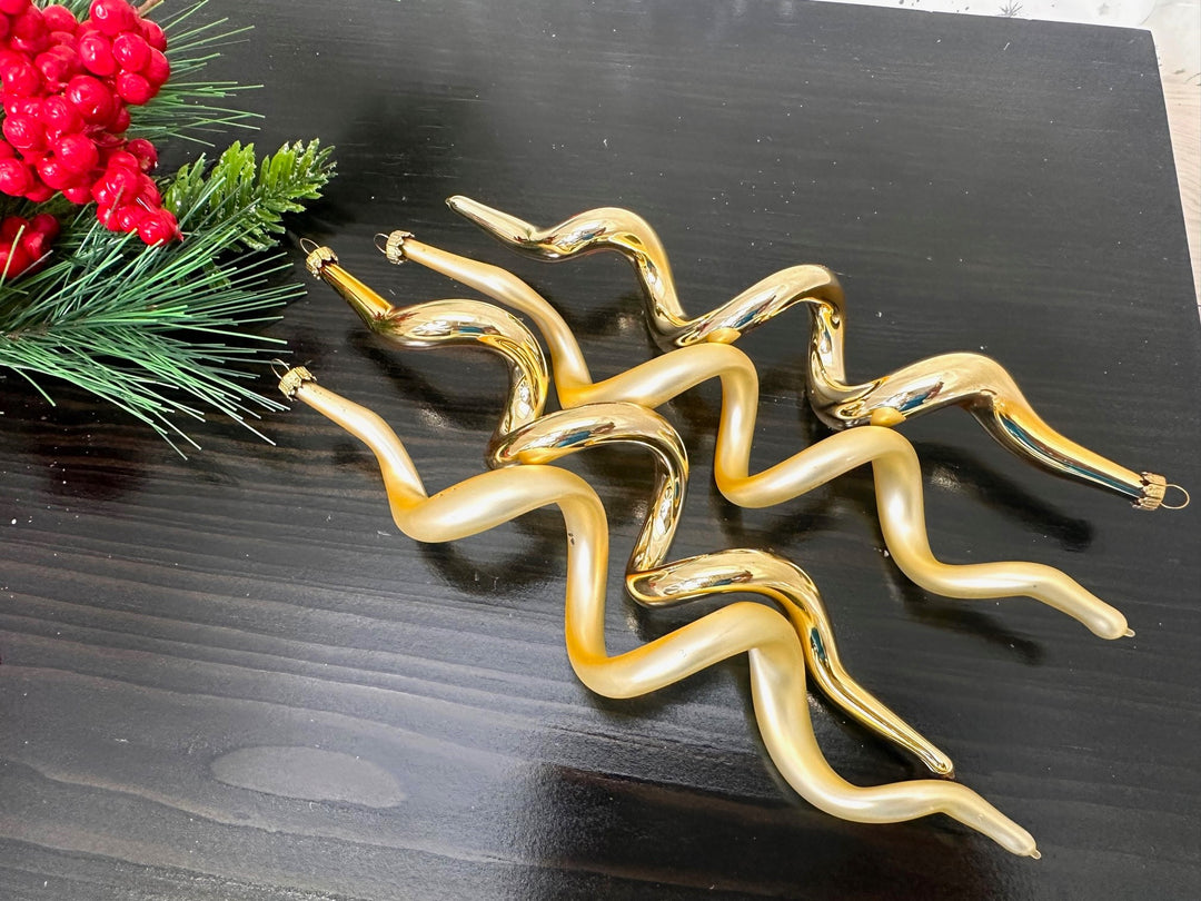 Glass Christmas Tree Ornaments - Decorated from Christmas by Krebs - Handmade Seamless Hanging Holiday Decorations for Trees (7 1/2" Aztec Gold & Gold Velvet Corkscrews [4 Pieces])