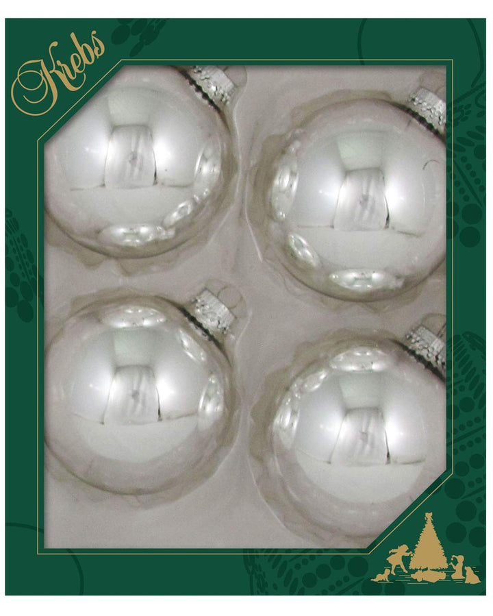 Glass Christmas Tree Ornaments - 80mm / 3.25" [4 Pieces] Designer Balls from Christmas By Krebs Seamless Hanging Holiday Decor (Bright Silver)