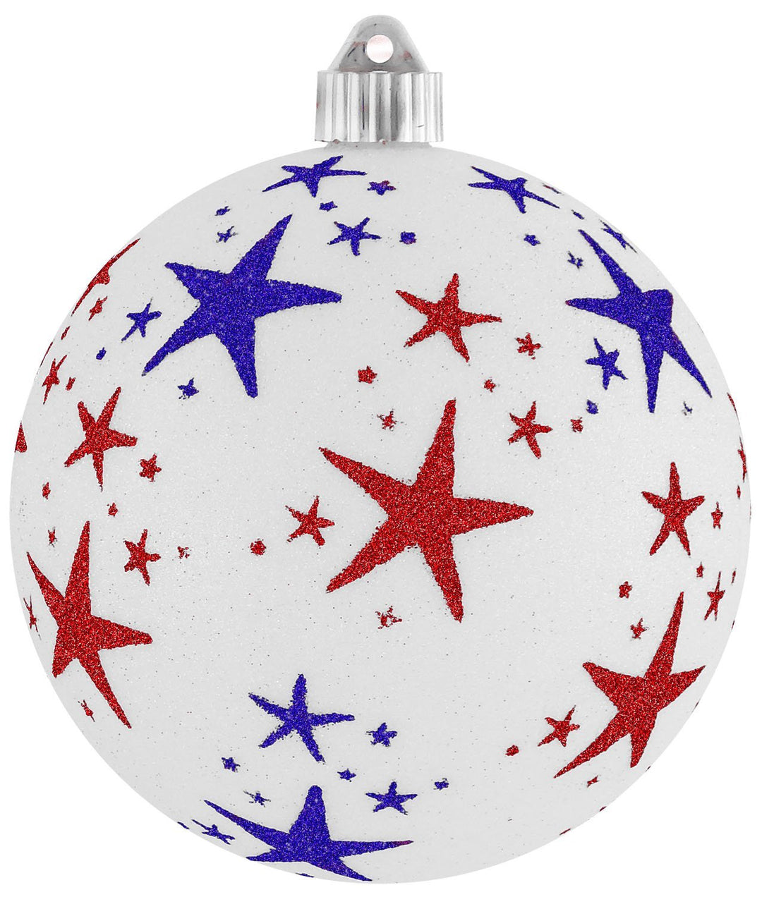 6" (150mm) Snowball Glitter with Red/Blue Stars Large Christmas Ornaments