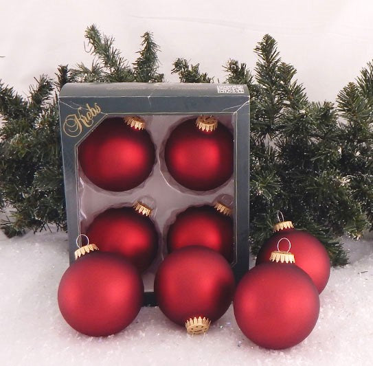Glass Christmas Tree Ornaments - 80mm / 3.25" [4 Pieces] Designer Balls from Christmas By Krebs Seamless Hanging Holiday Decor (Red Velvet)