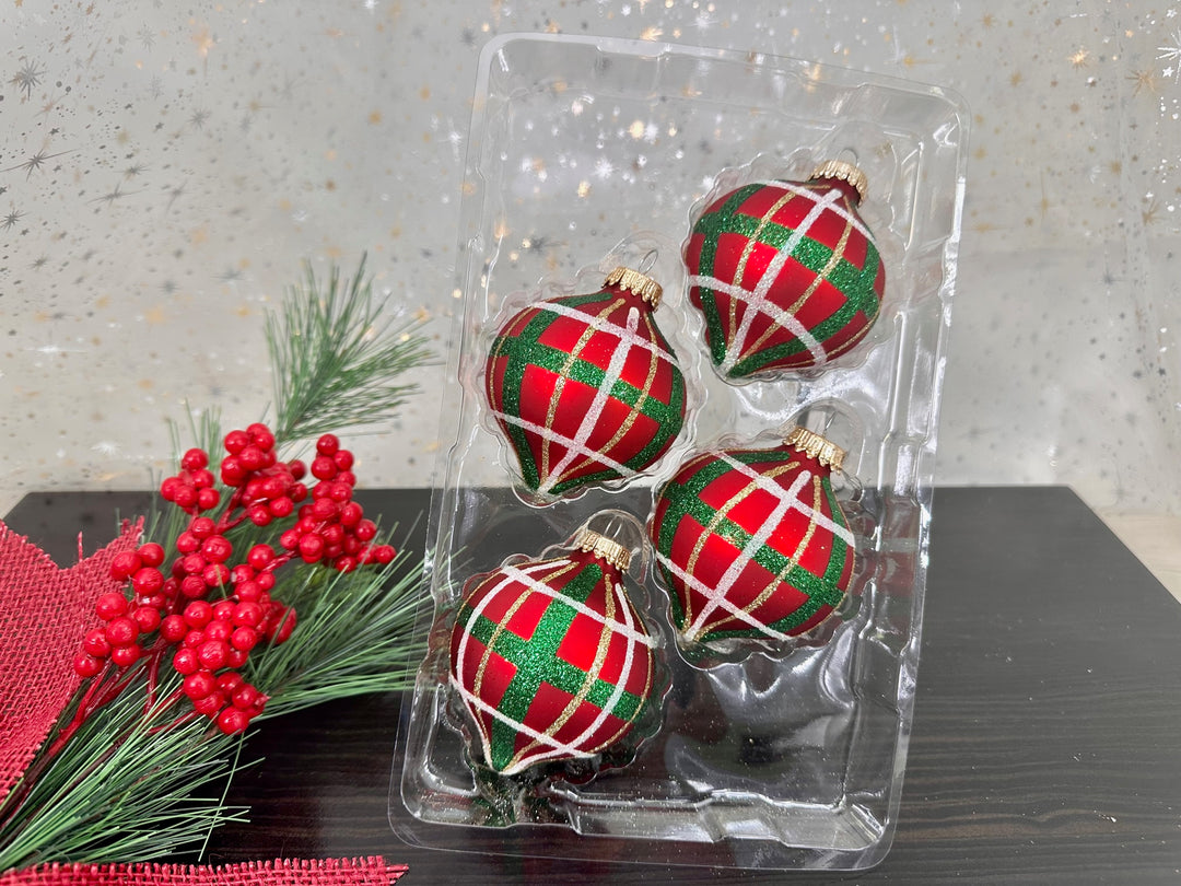 Glass Christmas Tree Ornaments - 67mm/2.625" [4 Pieces] Decorated Balls from Christmas by Krebs Seamless Hanging Holiday Decor