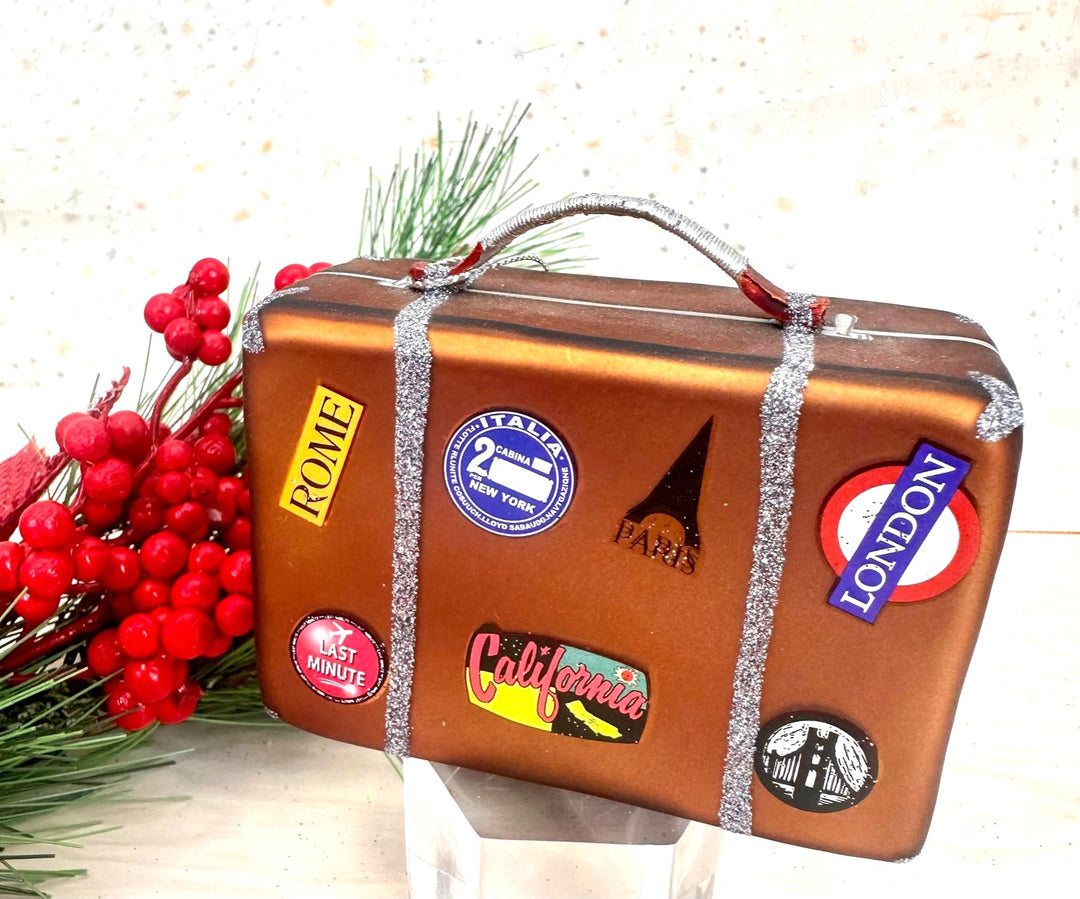 Christmas By Krebs Blown Glass  Collectible Tree Ornaments  (3 3/4" (95mm) World Traveler Suitcase)