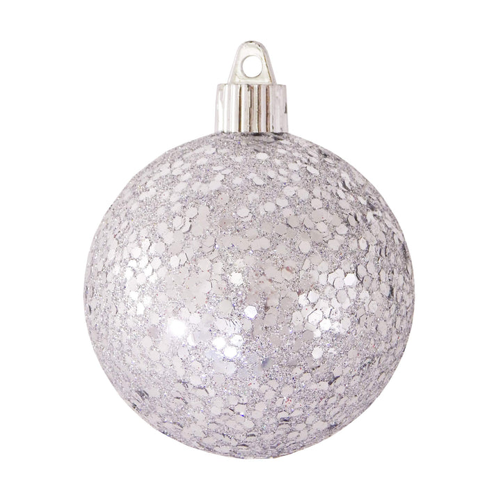 Christmas By Krebs Ornament, Commercial Grade Indoor and Outdoor Shatterproof Plastic, Water Resistant Ball Ornament Decorations (Silver Glitz, 3 1/4 inch (80mm))