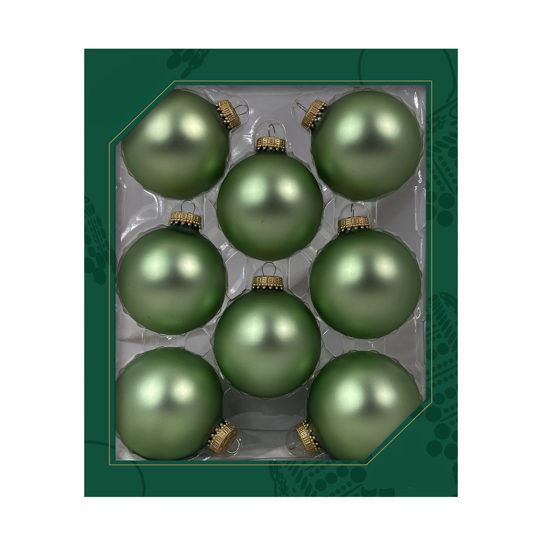 Glass Christmas Tree Ornaments - 67mm / 2.63" [8 Pieces] Designer Balls from Christmas By Krebs Seamless Hanging Holiday Decor (Velvet Celedon Green)