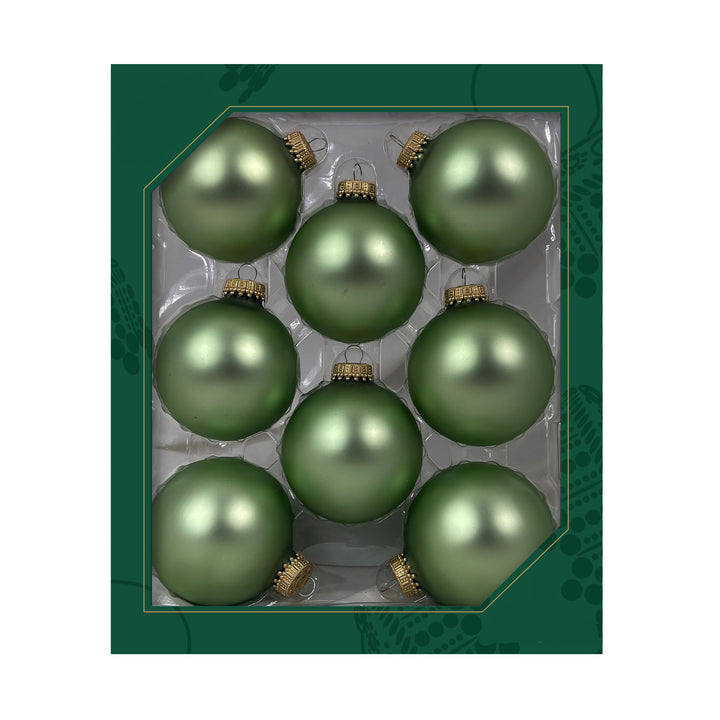 Glass Christmas Tree Ornaments - 67mm / 2.63" [8 Pieces] Designer Balls from Christmas By Krebs Seamless Hanging Holiday Decor (Velvet Celedon Green)