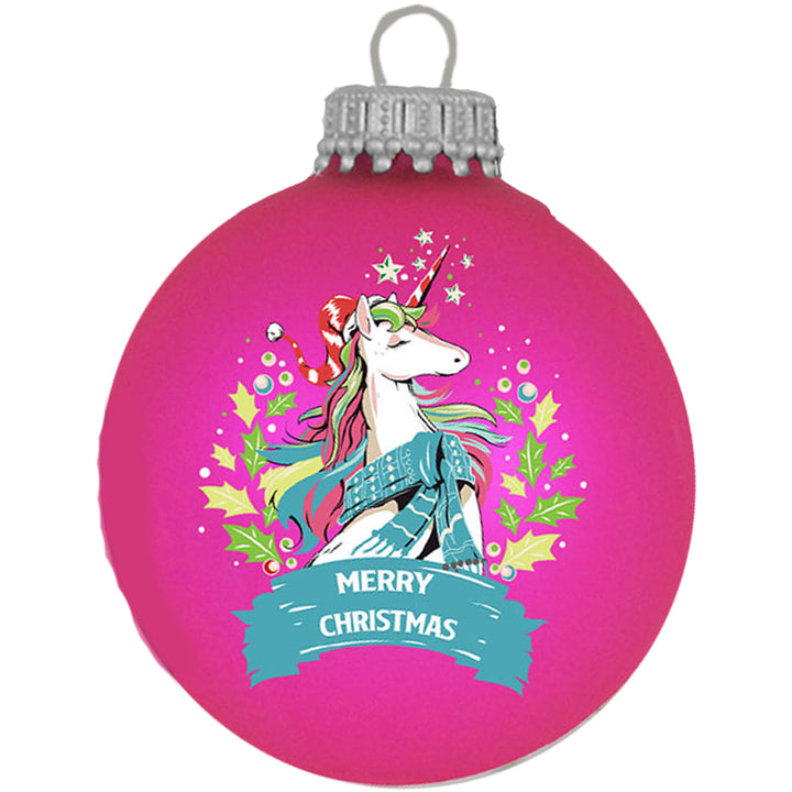 Glass Christmas Tree Ornaments - 67mm/2.625" [4 Pieces] Decorated Balls from Christmas by Krebs Seamless Hanging Holiday Decor (Bubblegum Velvet with Holiday Unicorn)