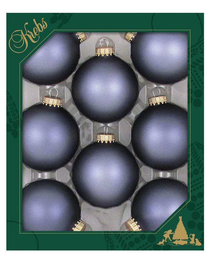 Christmas By Krebs 2 5/8" (67mm) Seamless Glass Ornament [8 Pieces], Decorated Designer Heirloom (Velvet Blue Stone)