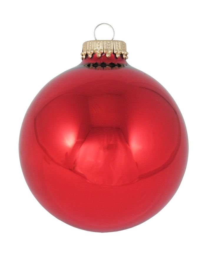 Glass Christmas Tree Ornaments - 80mm / 3.25" [4 Pieces] Designer Balls from Christmas By Krebs Seamless Hanging Holiday Decor (Christmas Red)
