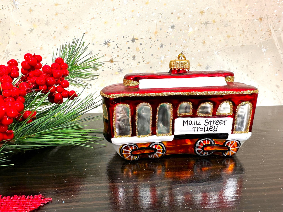 Christmas By Krebs Blown Glass  Collectible Tree Ornaments  (4.75" Trolley Car)