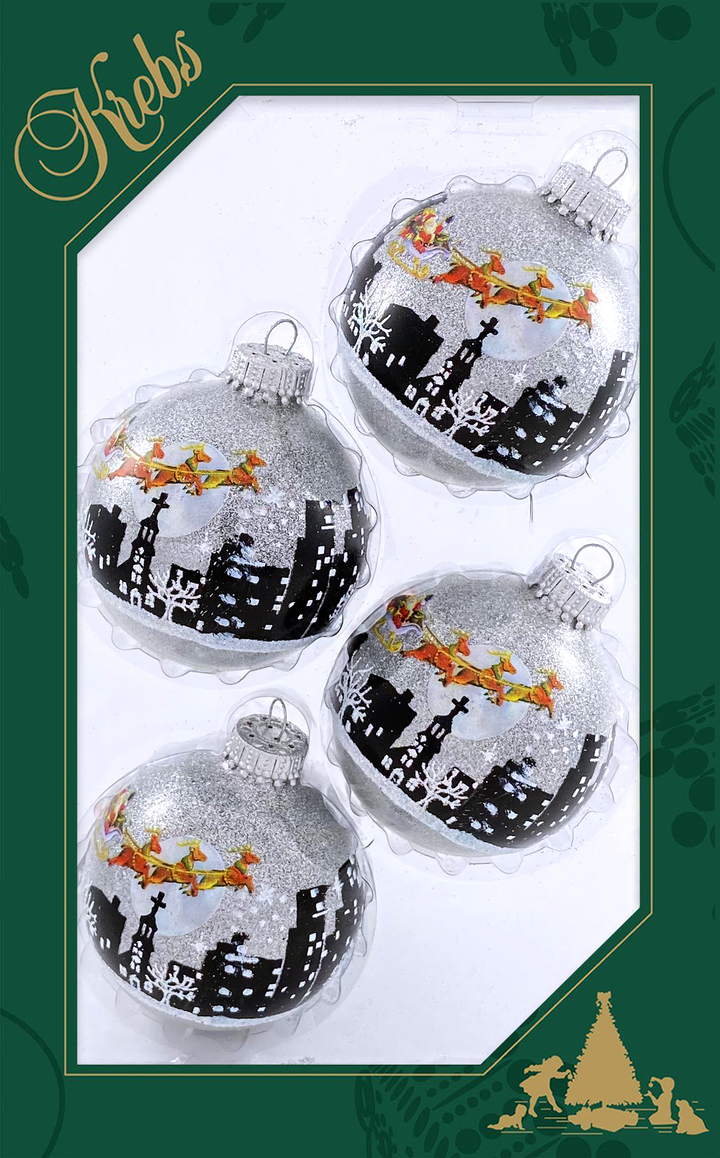 Glass Christmas Tree Ornaments - 67mm/2.63" [4 Pieces] Decorated Balls from Christmas by Krebs Seamless Hanging Holiday Decor