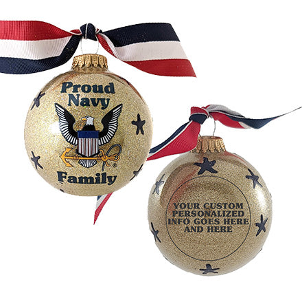 Christmas Tree Ornaments Made in the USA - 80mm / 3.25" Decorated Collectible Glass Balls from Christmas by Krebs - Handmade Hanging Holiday Decoration for Trees (HUGS Proud Navy Family)
