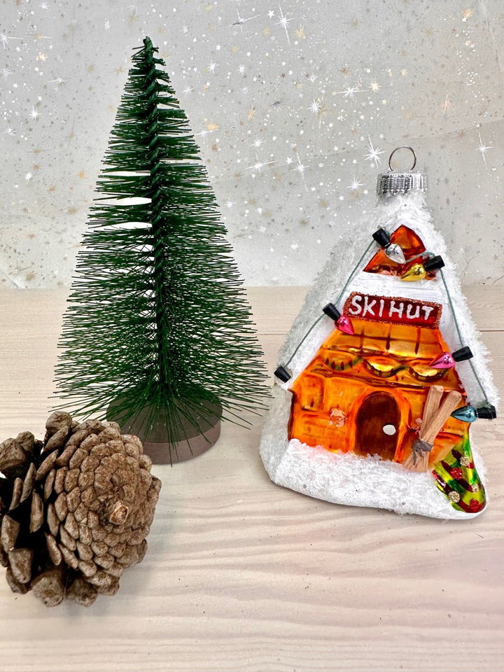 Christmas By Krebs Blown Glass  Collectible Tree Ornaments  (4" Ski Hut)