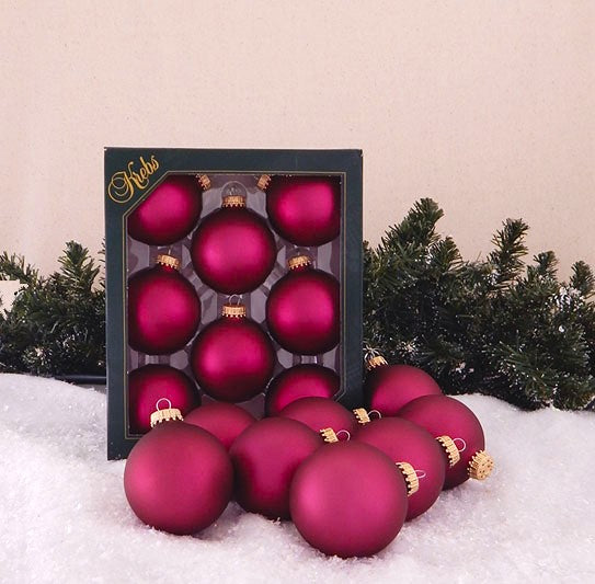 Christmas By Krebs 2 5/8" (67mm) Seamless Glass Ornament [8 Pieces], Decorated Designer Heirloom (Cranberry Red Velvet)
