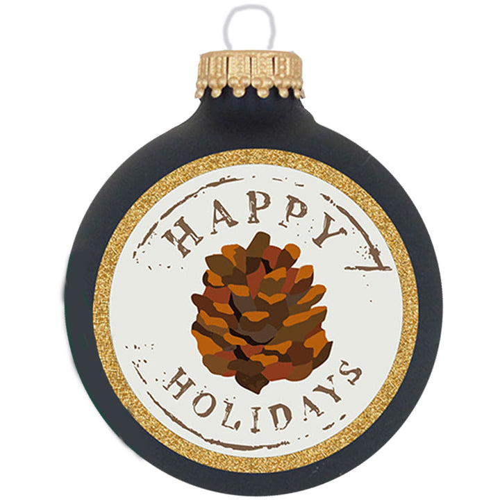 Glass Christmas Tree Ornaments - 67mm/2.63" [4 Pieces] Decorated Balls from Christmas by Krebs Seamless Hanging Holiday Decor (Midnight Haze Blue with Holiday Pinecones)