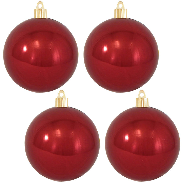 Christmas By Krebs 4" (100mm) Shiny Sonic Red [4 Pieces] Solid Commercial Grade Indoor and Outdoor Shatterproof Plastic, UV and Water Resistant Ball Ornament Decorations