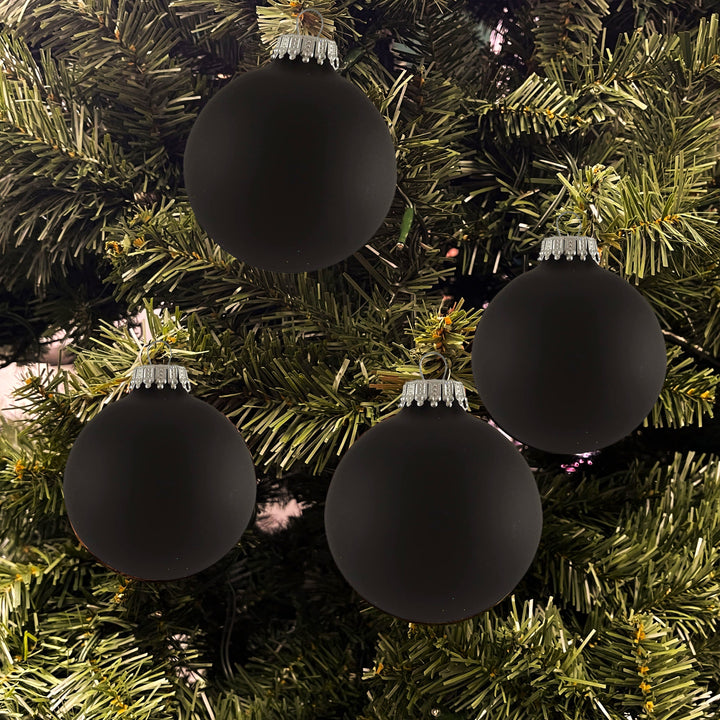 Glass Christmas Tree Ornaments - 80mm / 3.25" [4 Pieces] Designer Balls from Christmas By Krebs Seamless Hanging Holiday Decor (Ebony Black)