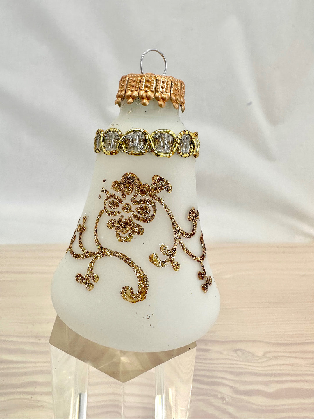 Glass Christmas Tree Ornaments - 67mm/2.63" [4 Pieces] Decorated Balls from Christmas by Krebs Seamless Hanging Holiday Decor (Clear 3" Bells with Glitterlace and Braid)