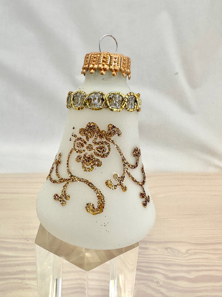 Glass Christmas Tree Ornaments - 67mm/2.63" [4 Pieces] Decorated Balls from Christmas by Krebs Seamless Hanging Holiday Decor (Clear 3" Bells with Glitterlace and Braid)