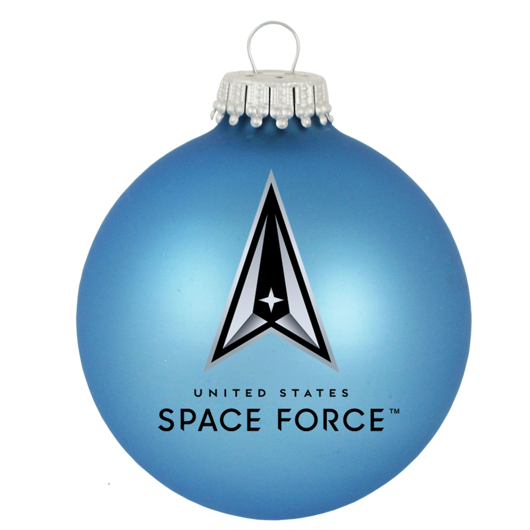Christmas Tree Ornaments - Military Glass Balls from Christmas by Krebs - Handmade Seamless Hanging Holiday Decorations for Trees (67mm/2.625" Blue and Silver Space Force-USSF Variety Set of 12)