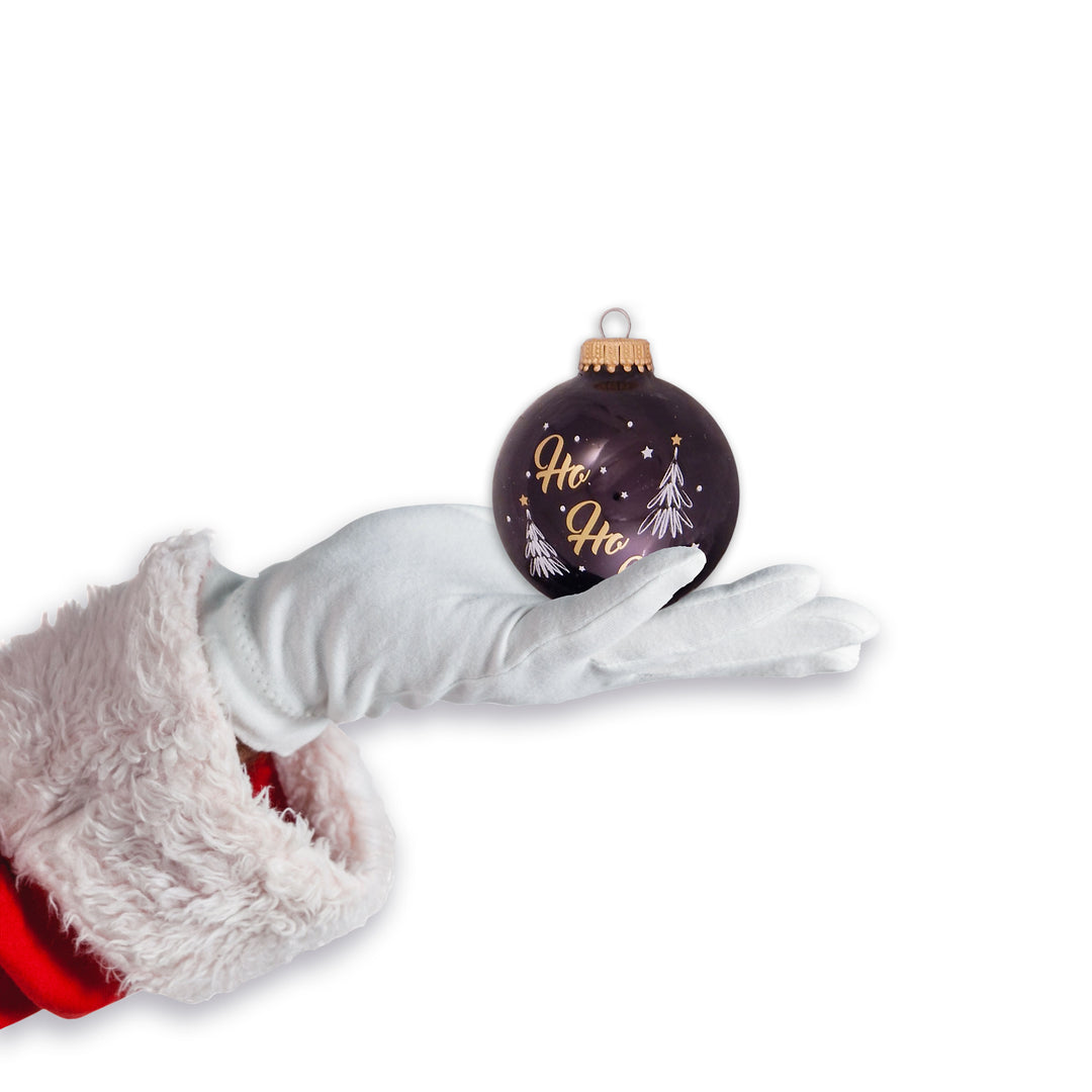 Glass Christmas Tree Ornaments - 67mm/2.625" [4 Pieces] Decorated Balls from Christmas by Krebs Seamless Hanging Holiday Decor (Ebony Shiny with Ho Ho Ho)