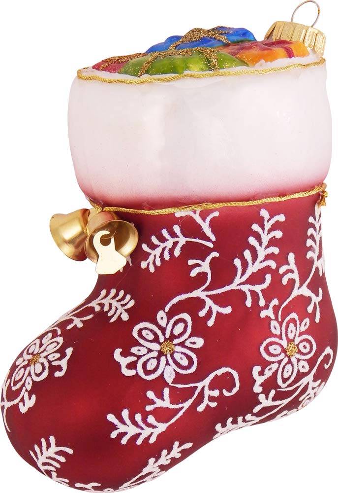 Christmas By Krebs Blown Glass  Collectible Tree Ornaments  (5 1/2" Stocking with Presents)