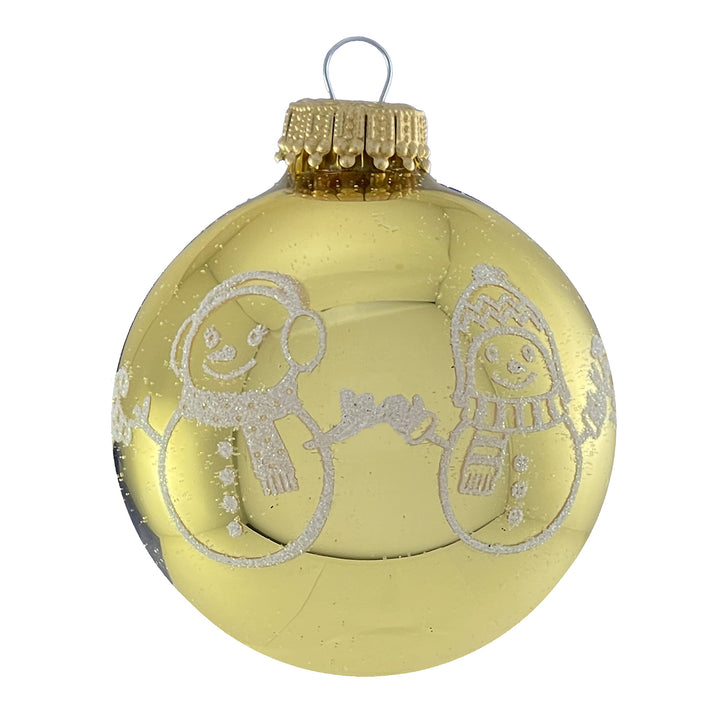 Glass Christmas Tree Ornaments - 67mm/2.63" [4 Pieces] Decorated Balls from Christmas by Krebs Seamless Hanging Holiday Decor (Golden Topaz with White Glitter Snowman Band)