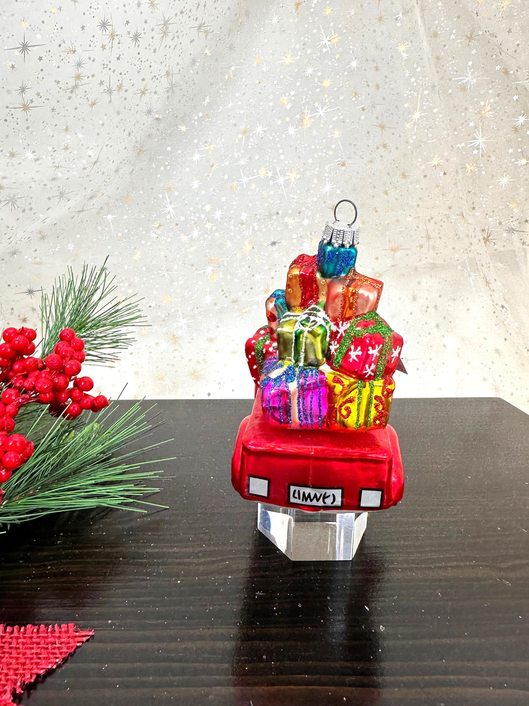 Krebs Designer Glass Vintage Pickup with Tree Figurine Christmas Holiday Ornament, 3 1/4" (80mm)