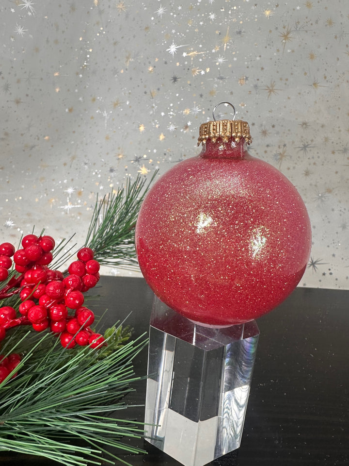 Glass Christmas Tree Ornaments - 67mm / 2.63" [6 Pieces] Designer Balls from Christmas By Krebs Seamless Hanging Holiday Decor (Fire Red Sparkle)