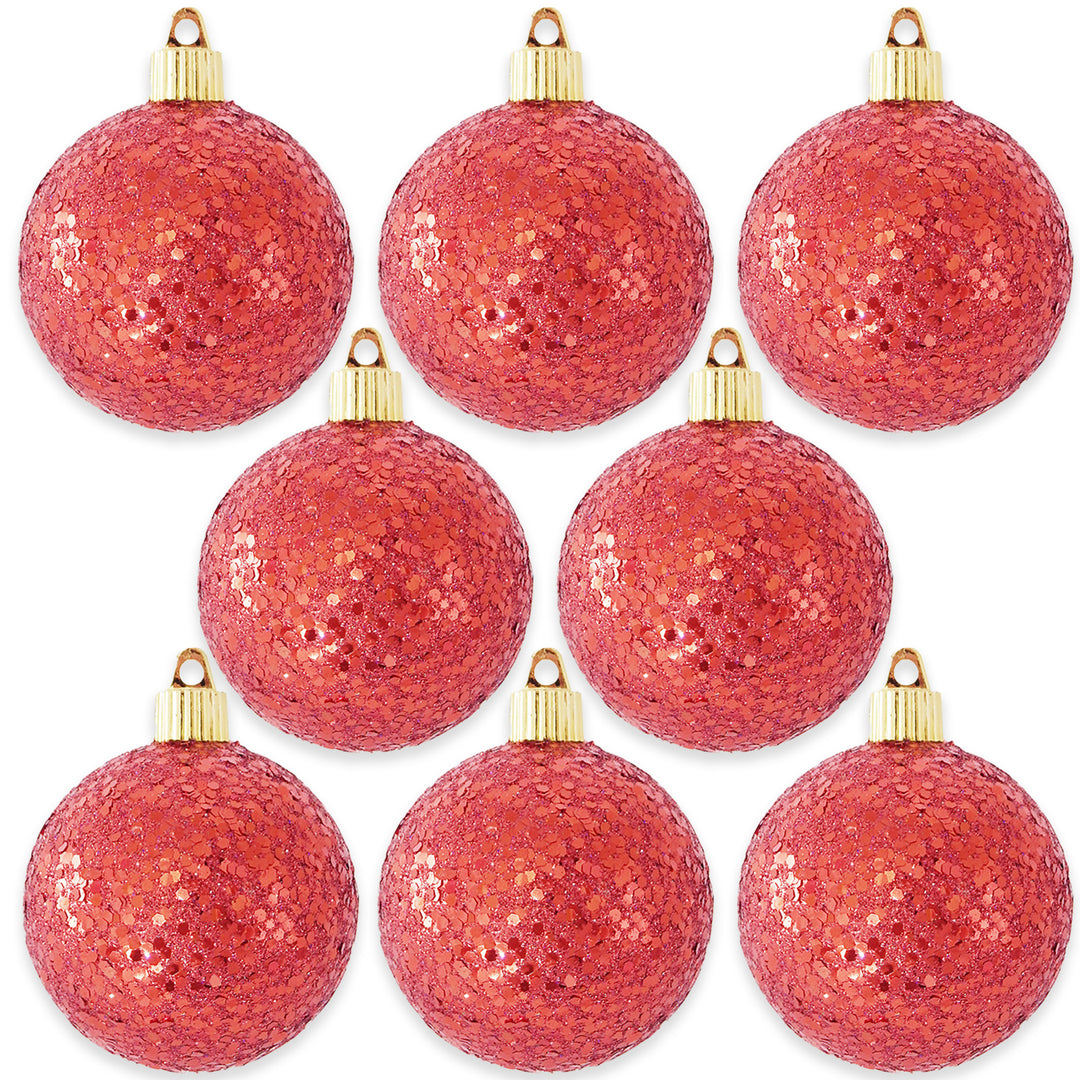 Christmas By Krebs 3 1/4" (80mm) Red Glitz [8 Pieces] Solid Commercial Grade Indoor and Outdoor Shatterproof Plastic, Water Resistant Ball Ornament Decorations
