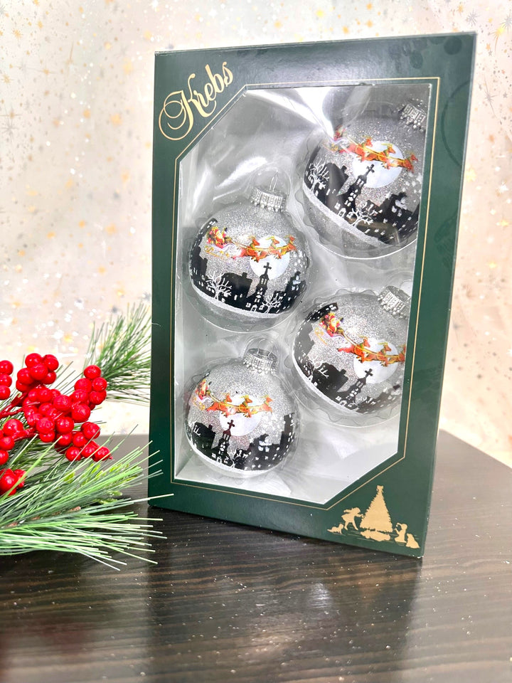 Glass Christmas Tree Ornaments - 67mm/2.63" [4 Pieces] Decorated Balls from Christmas by Krebs Seamless Hanging Holiday Decor