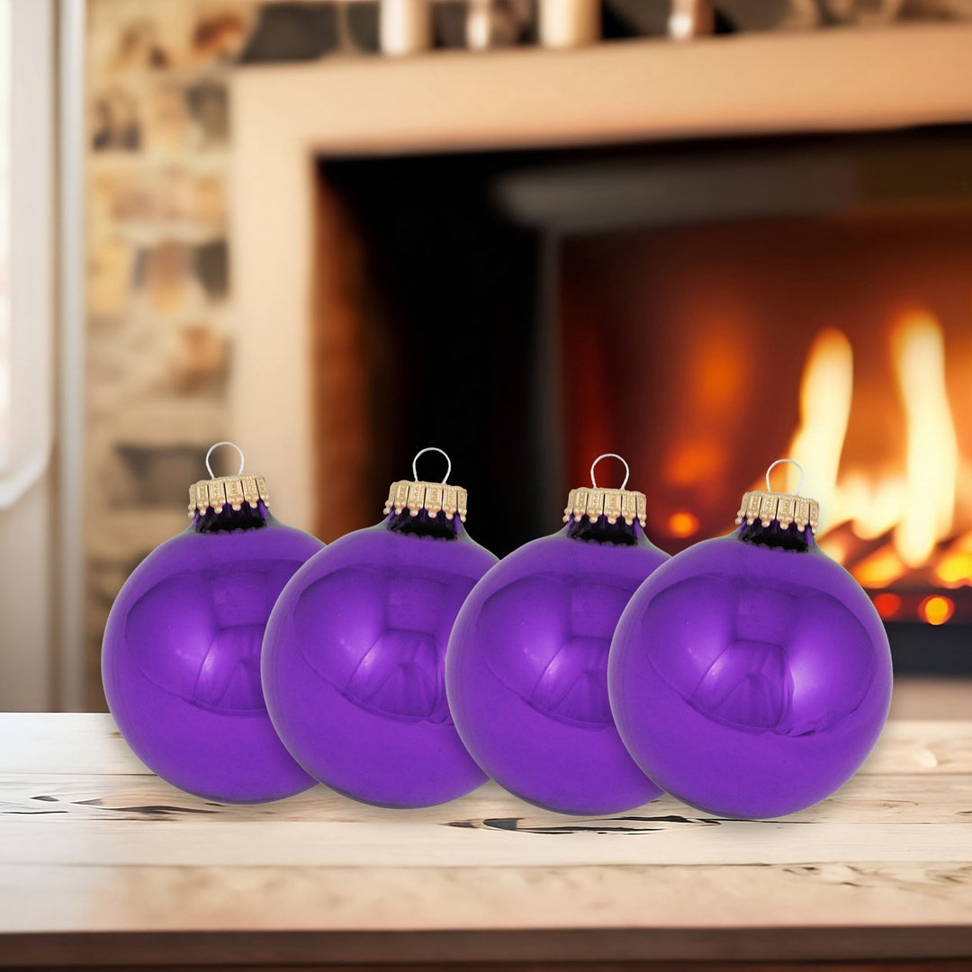 Glass Christmas Tree Ornaments - 50mm / 2" [12 Pieces] Designer Balls from Christmas by Krebs - Handmade Seamless Hanging Holiday Decorations for Trees (Royal Lilac Purple)