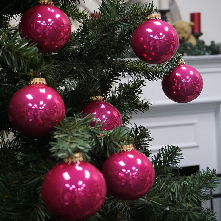 Christmas Tree Ornaments - 67mm / 2.625" Designer Glass Balls from Christmas by Krebs - Handmade Seamless Hanging Holiday Decorations for Trees - Set of 8