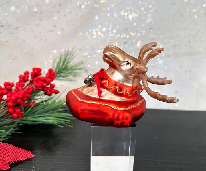 Christmas By Krebs Blown Glass  Collectible Tree Ornaments  (4 1/2" Mounted Moose Head)