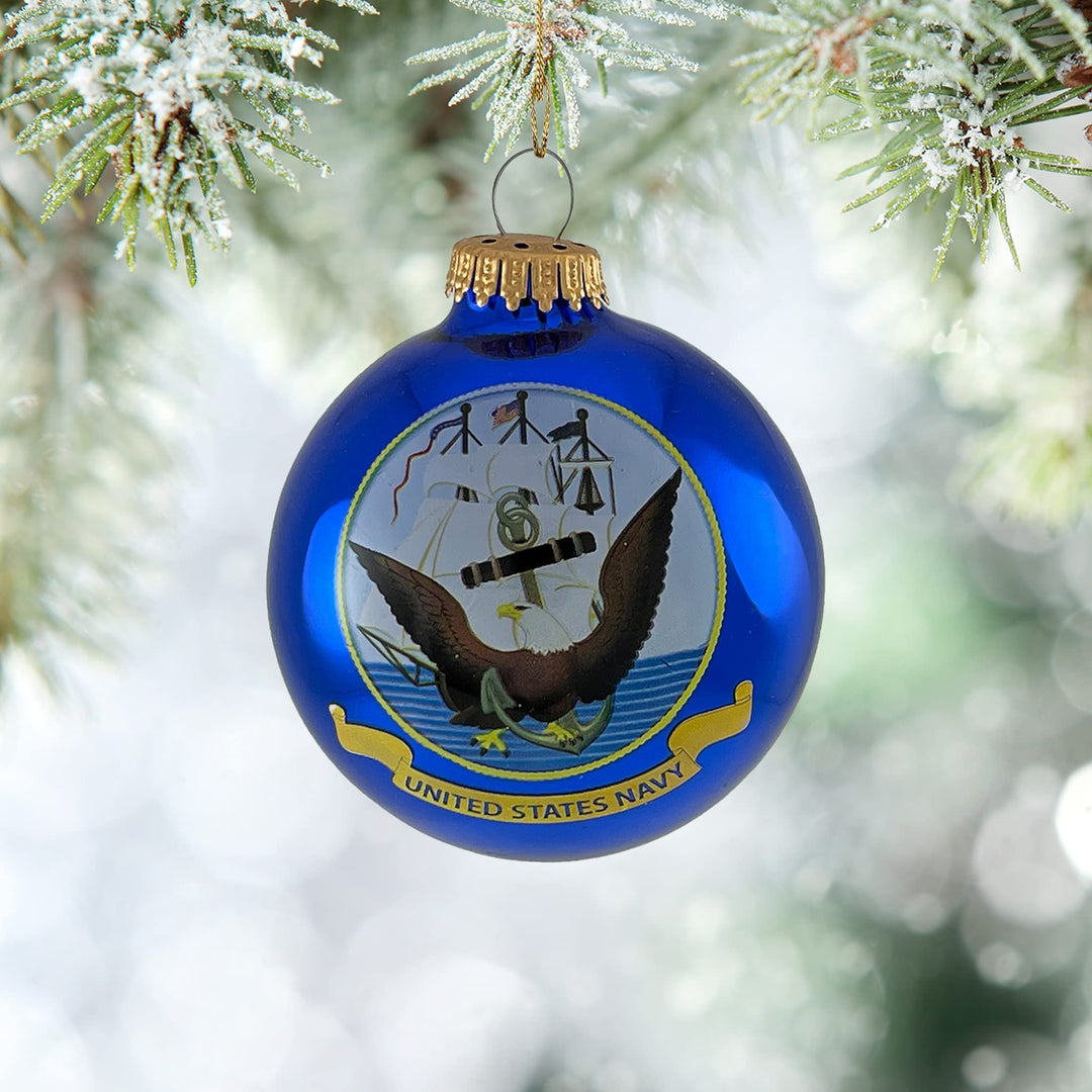 Christmas Tree Ornaments Made in the USA - 80mm / 3.25" Decorated Collectible Glass Balls from Christmas by Krebs - Handmade Hanging Holiday Decorations for Trees