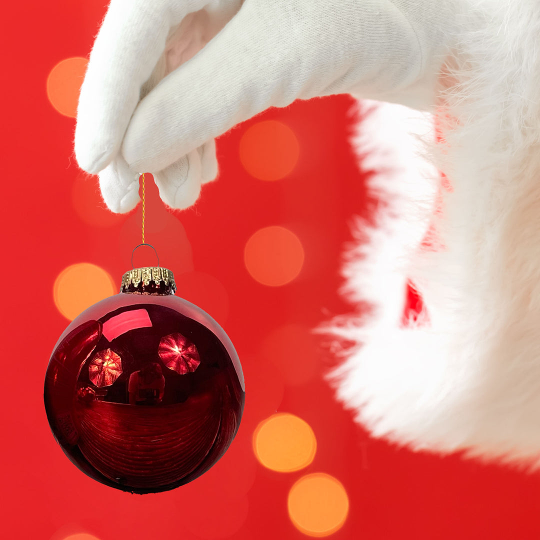 Glass Christmas Tree Ornaments - 80mm / 3.25" [4 Pieces] Designer Balls from Christmas By Krebs Seamless Hanging Holiday Decor (Christmas Red)