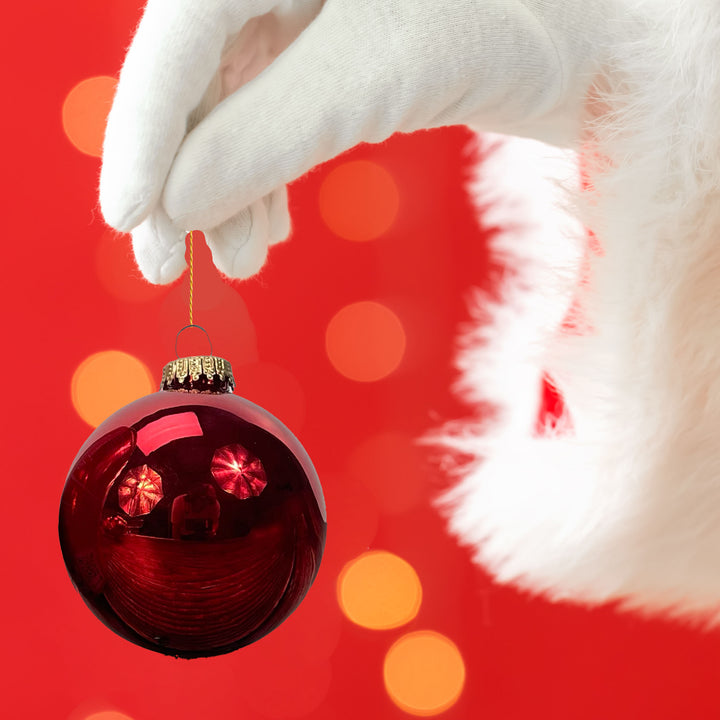 Glass Christmas Tree Ornaments - 80mm / 3.25" [4 Pieces] Designer Balls from Christmas By Krebs Seamless Hanging Holiday Decor (Christmas Red)