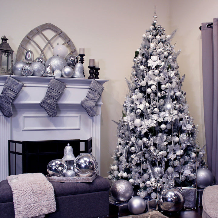 Christmas By Krebs 12" (300mm) Silver Glitter [1 Piece] Solid Commercial Grade Indoor and Outdoor Shatterproof Plastic, Water Resistant Ball Ornament Decorations