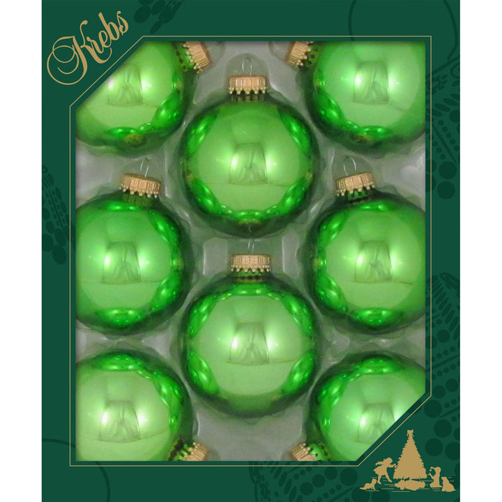 Christmas By Krebs Made in The USA Designer Seamless Glass Christmas Ball Ornaments, 2 5/8" (67mm), 8 Pieces (Shiny Jade Lime Green)