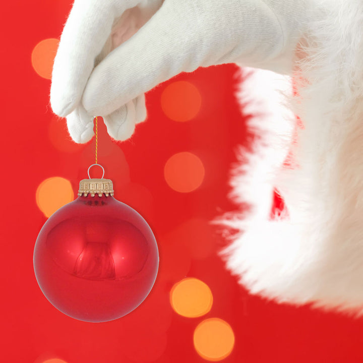 Christmas By Krebs Made in The USA Designer Seamless Glass Christmas Ball Ornaments, 2 5/8" (67mm), 8 Pieces (Candy Apple Red)