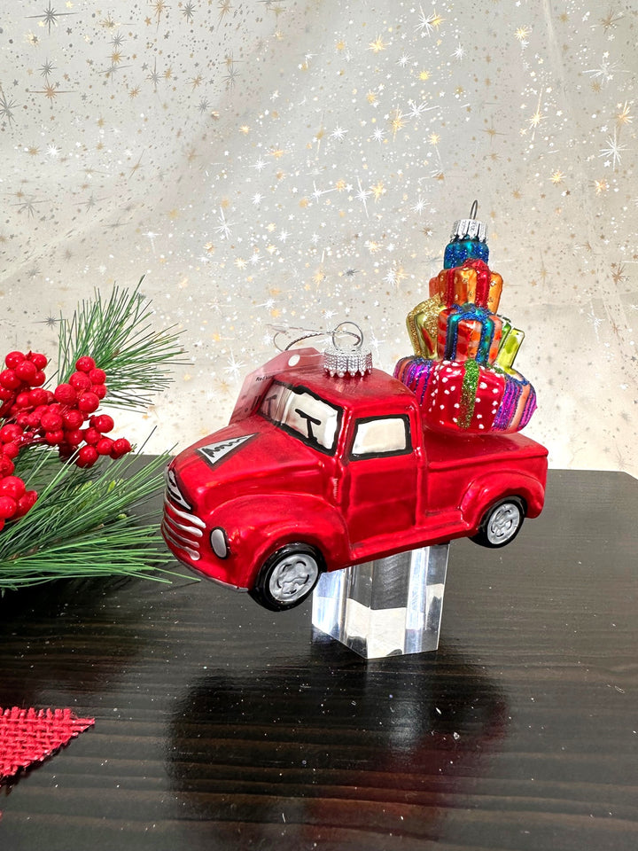 Krebs Designer Glass Vintage Pickup with Tree Figurine Christmas Holiday Ornament, 3 1/4" (80mm)