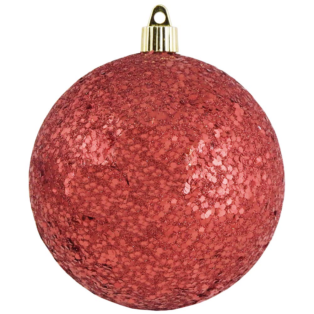 Christmas By Krebs Ornament, Commercial Grade Indoor and Outdoor Shatterproof Plastic, Water Resistant Ball Ornament Decorations (Red Glitz, 4 3/4 inch (120mm))