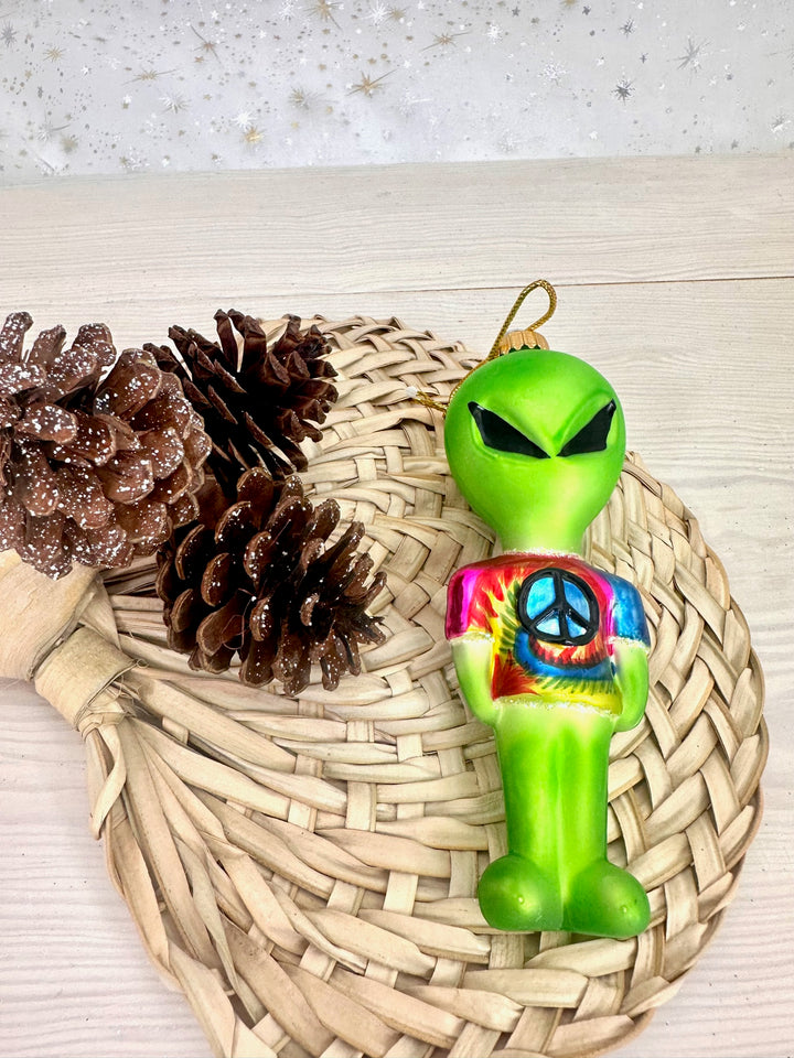 Christmas By Krebs Blown Glass  Collectible Tree Ornaments  (5 1/4" Tie Dye Alien)