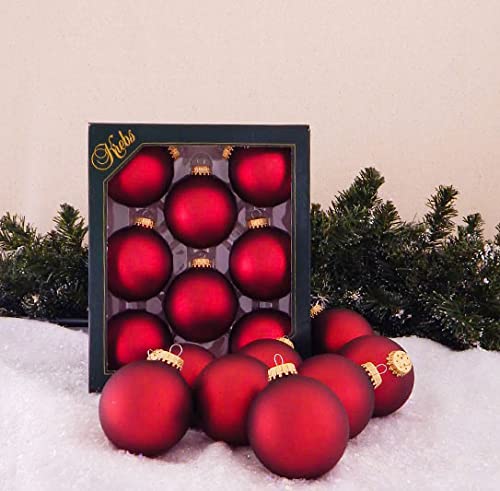 Christmas By Krebs Made in The USA Designer Seamless Glass Christmas Ball Ornaments, 2 5/8" (67mm), 8 Pieces (Velvet Port Red)