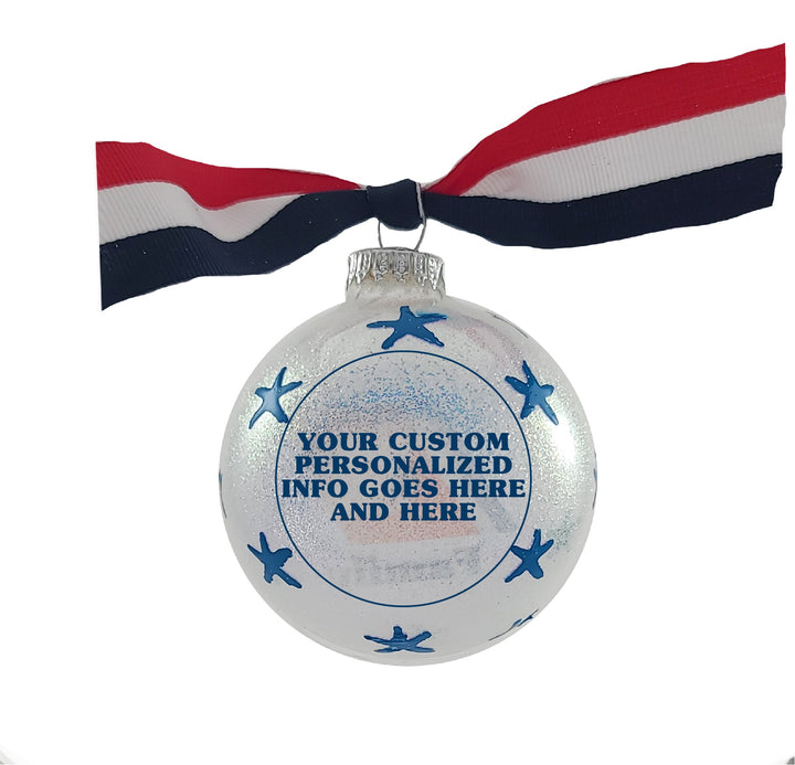 Christmas Tree Ornaments Made in the USA - 80mm / 3.25" Decorated Collectible Glass Balls from Christmas by Krebs - Handmade Hanging Holiday Decoration for Trees (HUGS Proud Coast Guard Family)