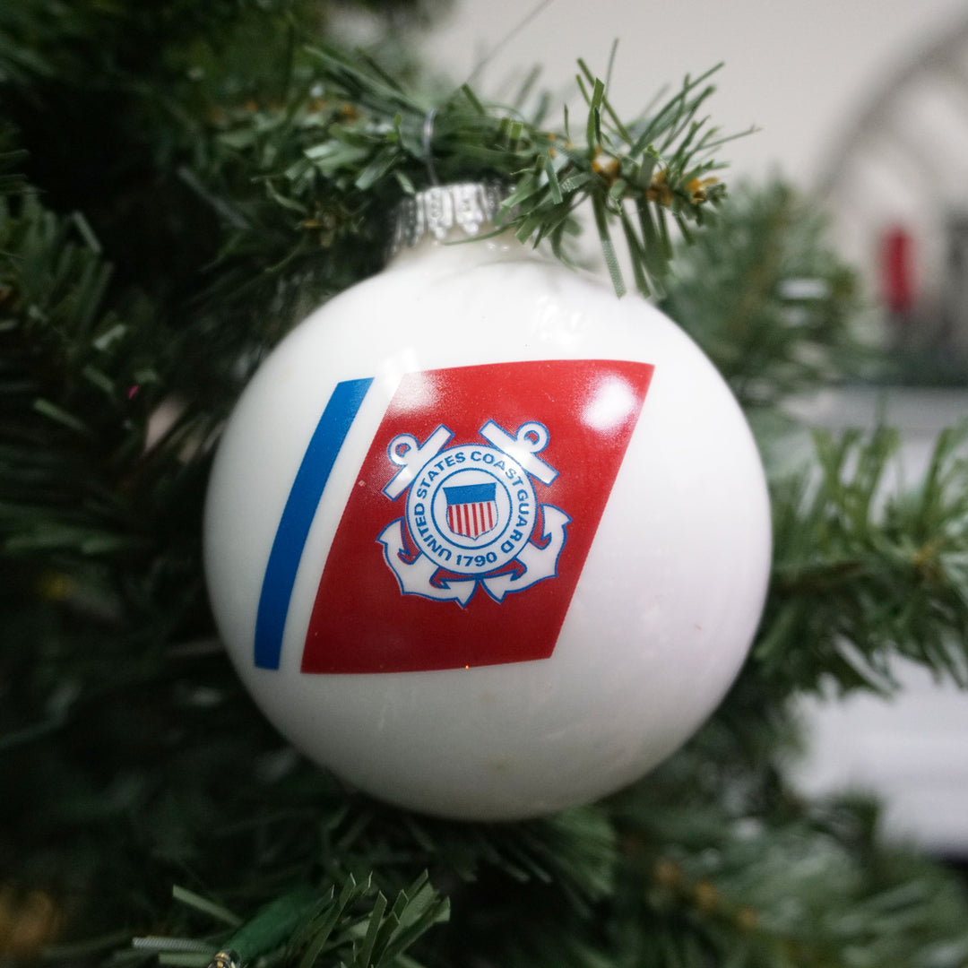 Christmas Tree Ornaments Made in the USA - 80mm / 3.25" Decorated Collectible Glass Balls from Christmas by Krebs - Handmade Hanging Holiday Decoration for Trees (USCG with Est Date)