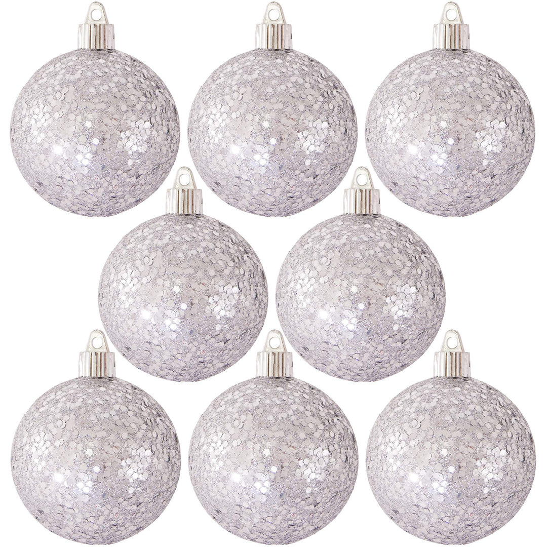 Christmas By Krebs Ornament, Commercial Grade Indoor and Outdoor Shatterproof Plastic, Water Resistant Ball Ornament Decorations (Silver Glitz, 3 1/4 inch (80mm))