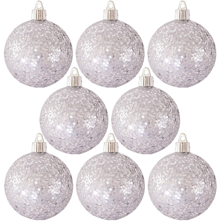 Christmas By Krebs Ornament, Commercial Grade Indoor and Outdoor Shatterproof Plastic, Water Resistant Ball Ornament Decorations (Silver Glitz, 3 1/4 inch (80mm))