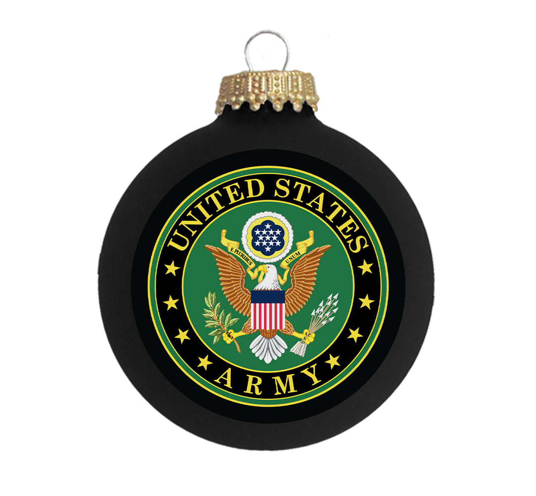 Christmas Tree Ornaments Made in the USA - 80mm / 3.25" Decorated Collectible Glass Balls from Christmas by Krebs - Handmade Hanging Holiday Decoration for Trees (US Army Logo & Hymn)